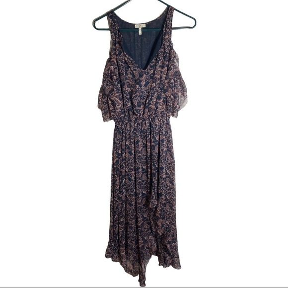 Joie Agnek Split-Neck Cold-Shoulder Printed Silk Dress - Picture 4 of 9